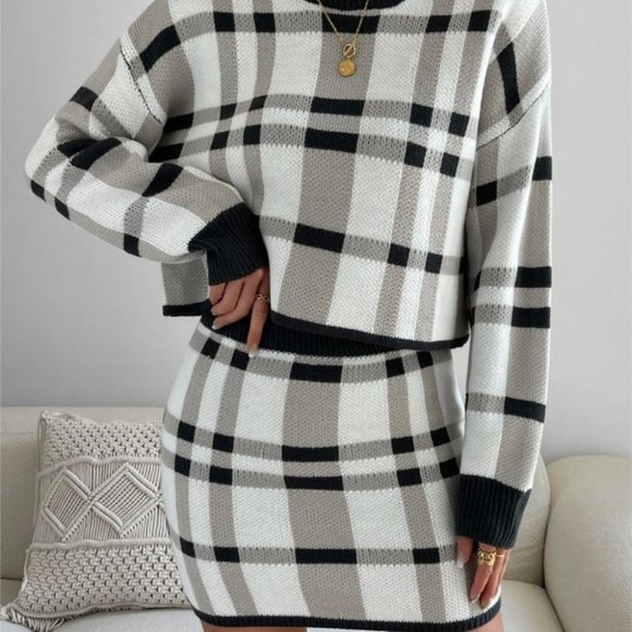 . Dresses & Skirts - plaid print knit sweater and skirt